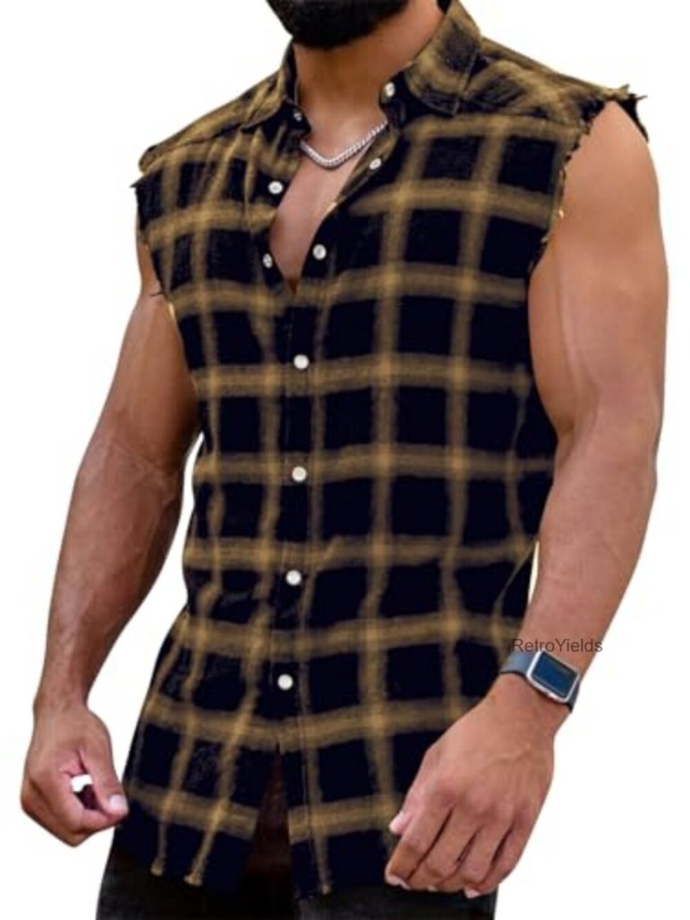 Sleeveless Flannel Button Down Plaid Shirt Casual Cowboy Tank Top